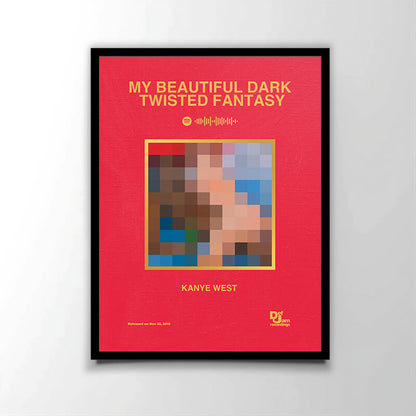 Poster officiel de l'album "My Beautiful Dark Twisted Fantasy" (2010) du rappeur américain Kanye West. Parfait pour les fans de rap américain.