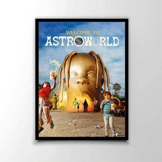 Poster officiel de l'album "Astroworld" (2018) du rappeur américain Travis Scott. Parfait pour les fans de rap américain.