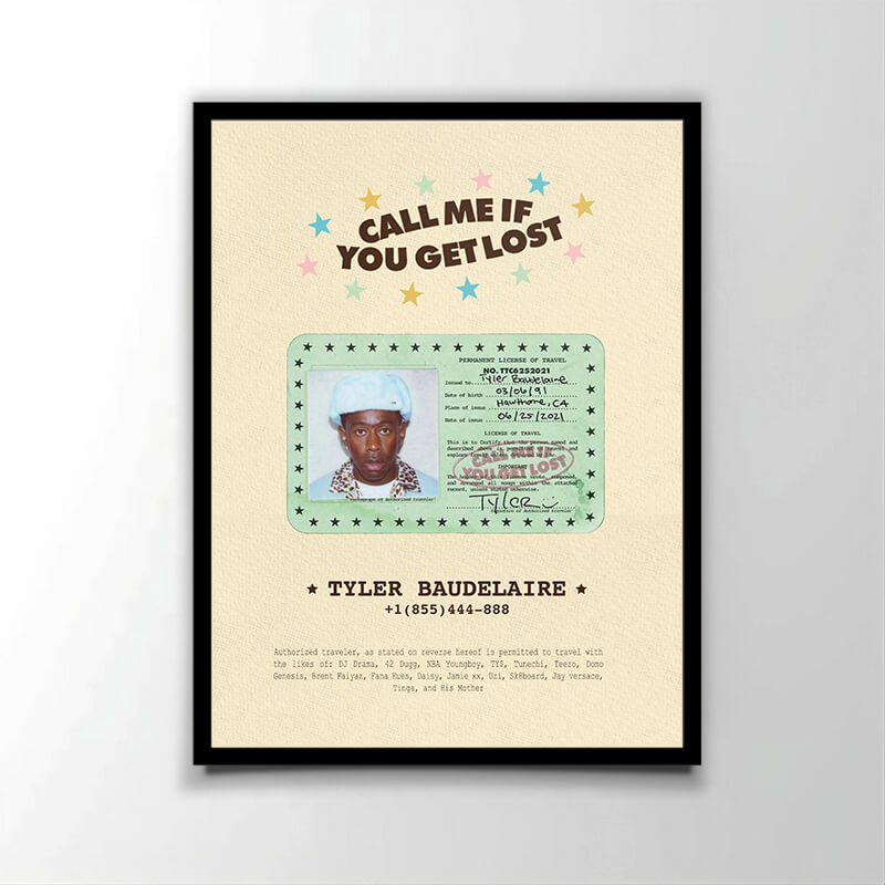 Poster officiel de l'album "Call Me If You Get Lost" (2021) du rappeur américain Tyler The Creator. Parfait pour les fans de rap américain.