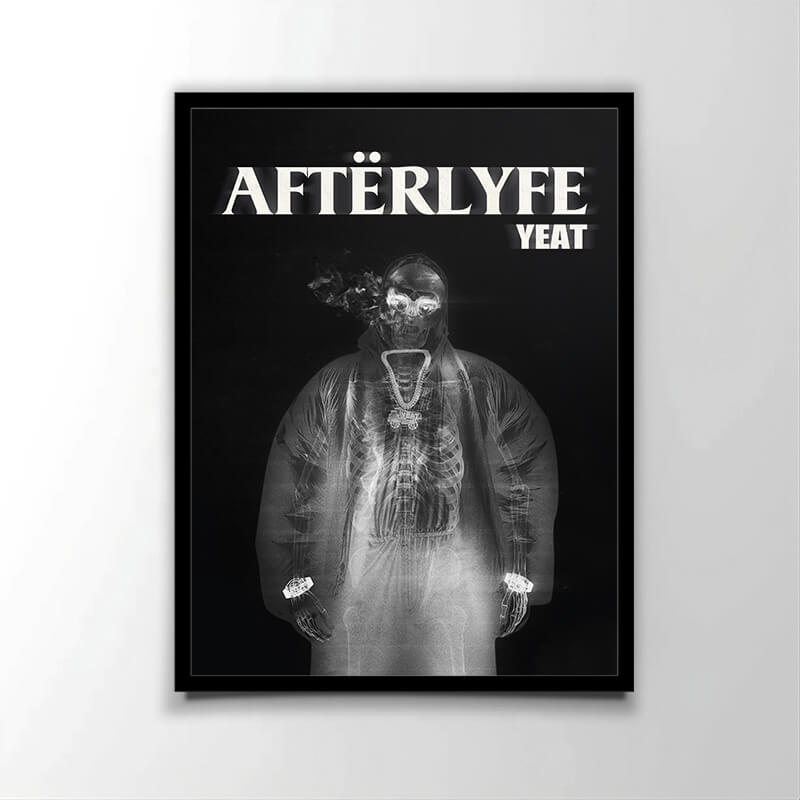 Poster officiel de l'album "Aftërlyfe" (2023) du rappeur américain Yeat. Parfait pour les fans de rap américain.