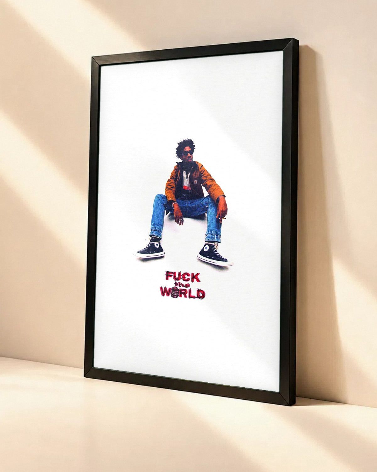 Poster Brent Faiyaz – Fuck The World dans un cadre noir, vue en angle