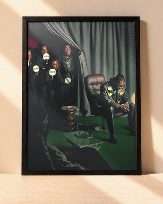 Poster Burna Boy – No Sign Of Weakness encadré dans un cadre noir, posé contre un mur clair