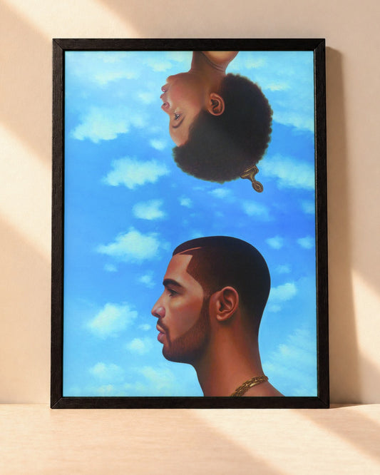 Poster Drake – Nothing Was The Same encadré dans un cadre noir, posé contre un mur clair