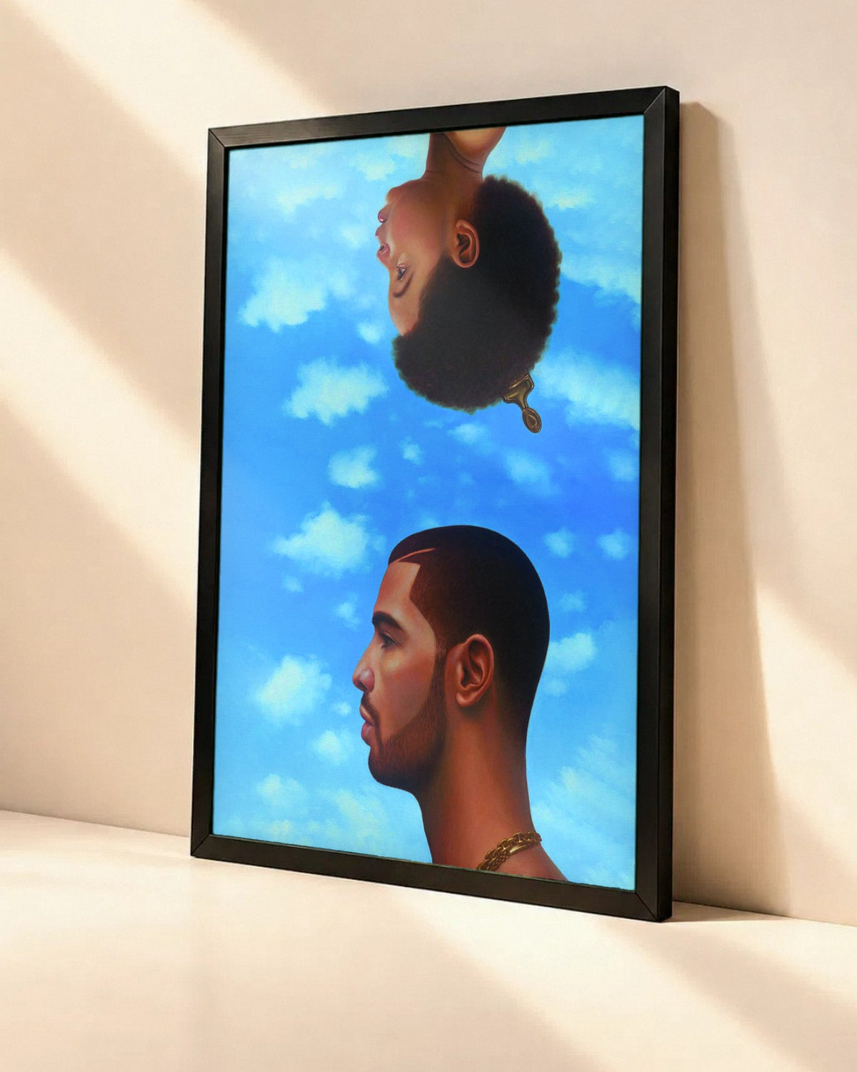 Poster Drake – Nothing Was The Same dans un cadre noir, vue en angle