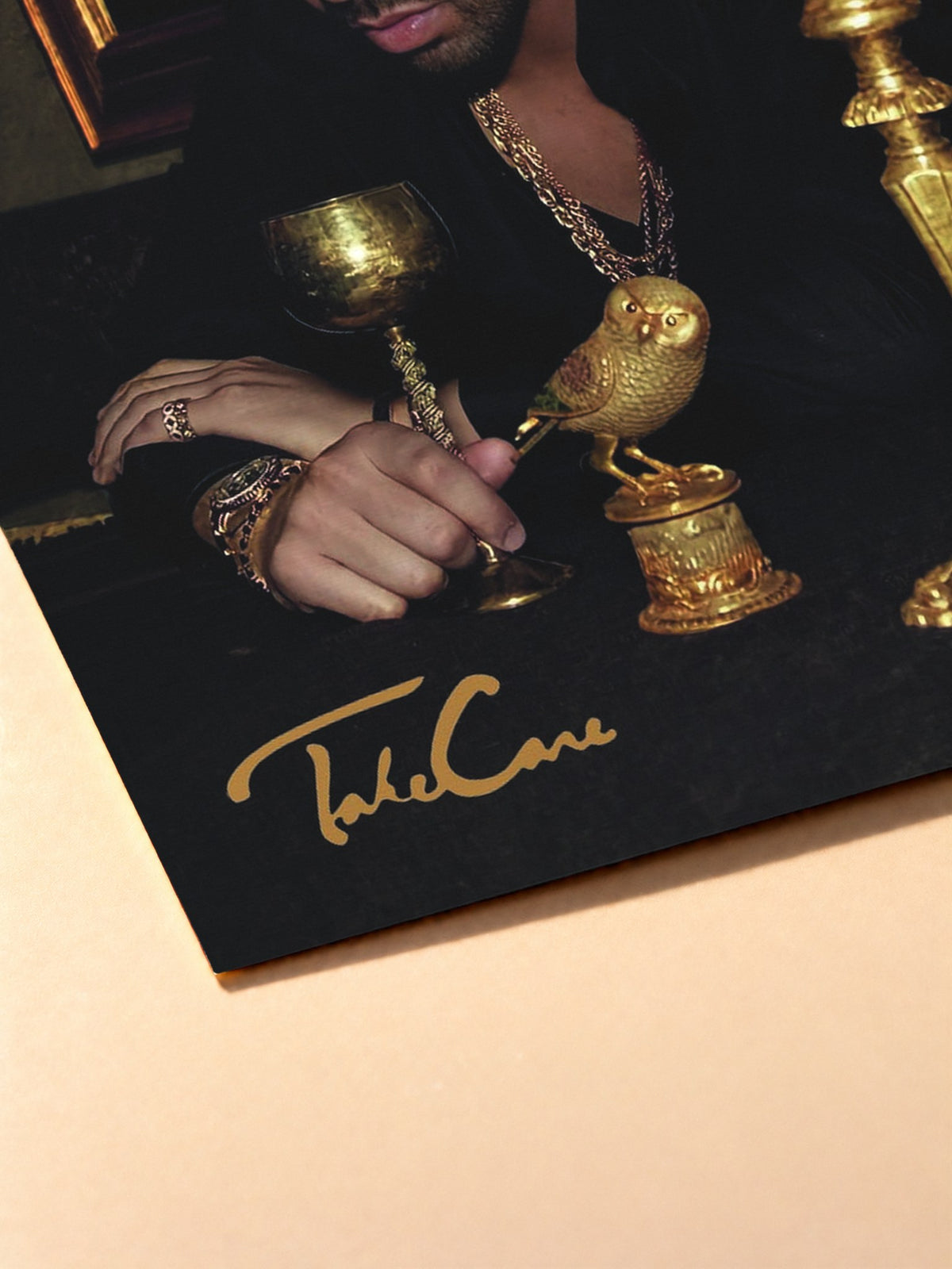 Gros plan sur l'impression du poster Drake – Take Care