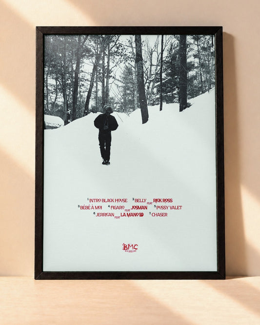 Poster Guy2Bezbar – Black House encadré dans un cadre noir, posé contre un mur clair