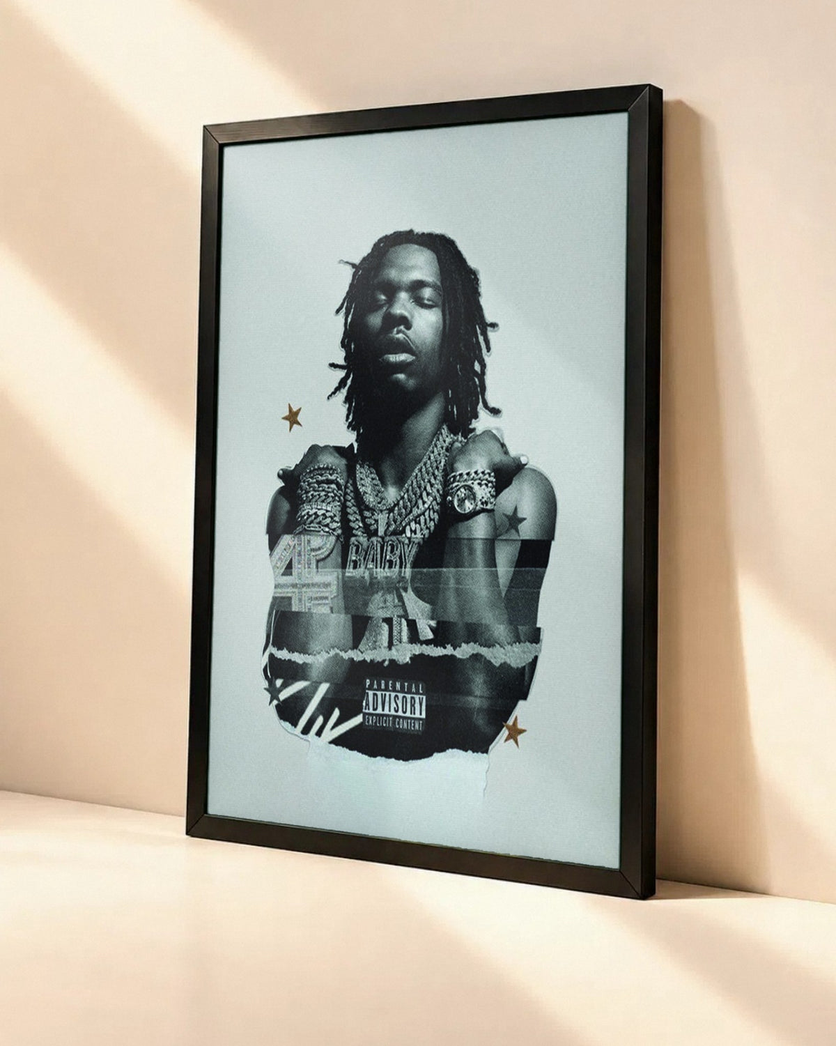 Poster Lil Baby – 4PF dans un cadre noir, vue en angle