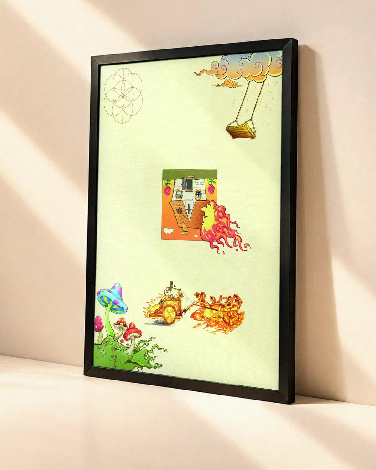 Poster Rema – Rave & Roses Ultra dans un cadre noir, vue en angle