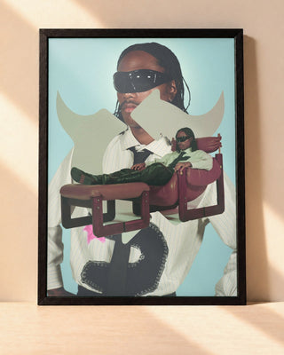Poster Steve Lacy encadré dans un cadre noir, posé contre un mur clair