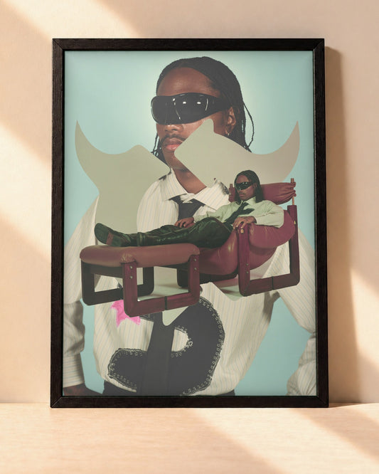 Poster Steve Lacy encadré dans un cadre noir, posé contre un mur clair