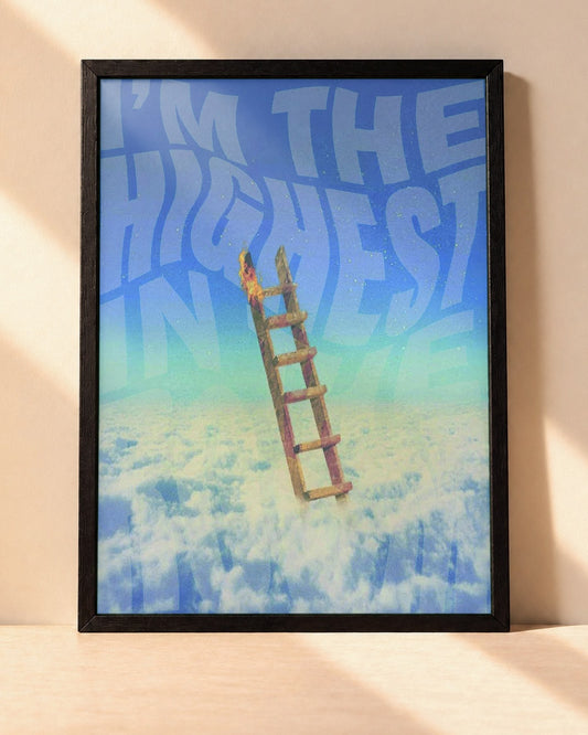 Poster Travis Scott – Highest In the Room encadré dans un cadre noir, posé contre un mur clair