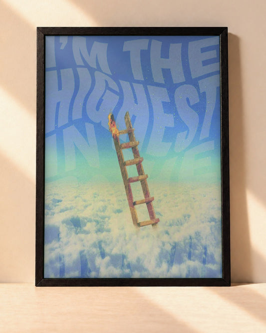 Poster Travis Scott – Highest In the Room encadré dans un cadre noir, posé contre un mur clair